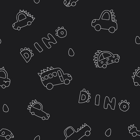 Cute Dino Cars Seamless Pattern, Childish Cartoon background, vector Illustrationのイラスト素材
