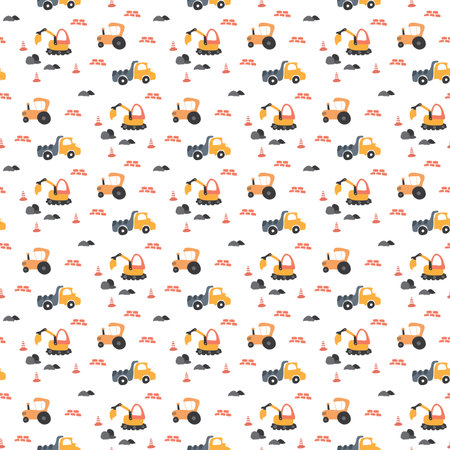 Cute construction site Seamless Pattern, Cartoon building area background, vector Illustration.のイラスト素材