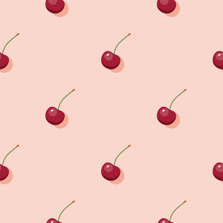 Cherry seamless pattern. Vegan organic eco fruit background. vector illustration.のイラスト素材