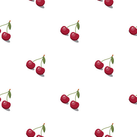 Cherry seamless pattern. Vegan organic eco fruit background. vector illustration.のイラスト素材