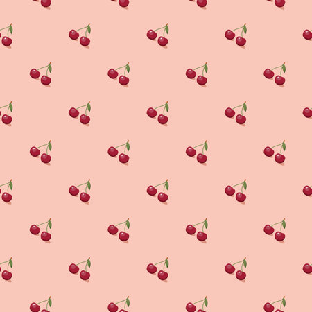 Cherry seamless pattern. Vegan organic eco fruit background. vector illustration.