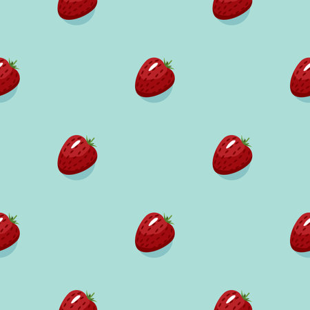 Strawberry fruit seamless pattern. Vegan organic eco fruit background. vector illustration.のイラスト素材