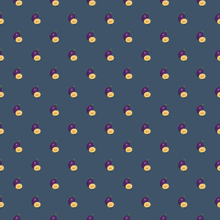 Plum seamless pattern. Vegan organic eco fruit background. vector illustrationのイラスト素材