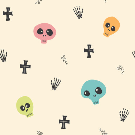 Cute Skull Seamless Pattern. Halloween Background vector illustration.のイラスト素材