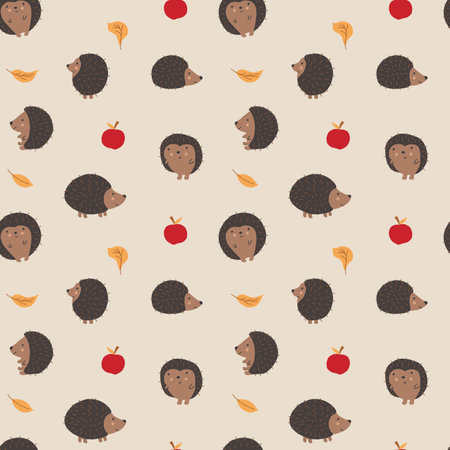 Cute Hedgehog Seamless Pattern, Cartoon animal background vector Illustration.のイラスト素材