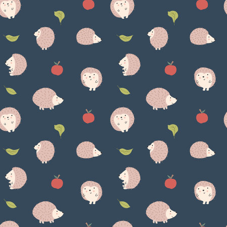 Cute Hedgehog Seamless Pattern, Cartoon animal background vector Illustration.のイラスト素材
