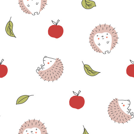 Cute Hedgehog Seamless Pattern, Cartoon animal background vector Illustration.のイラスト素材