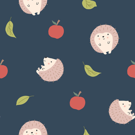 Cute Hedgehog Seamless Pattern, Cartoon animal background vector Illustration.のイラスト素材