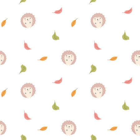 Cute Hedgehog Seamless Pattern, Cartoon animal background vector Illustration.のイラスト素材