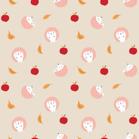 Cute Hedgehog Seamless Pattern, Cartoon animal background vector Illustration.のイラスト素材