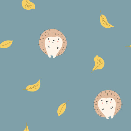 Cute Hedgehog Seamless Pattern, Cartoon animal background vector Illustration.のイラスト素材