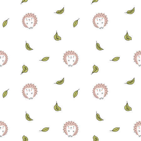 Cute Hedgehog Seamless Pattern, Cartoon animal background vector Illustration.のイラスト素材