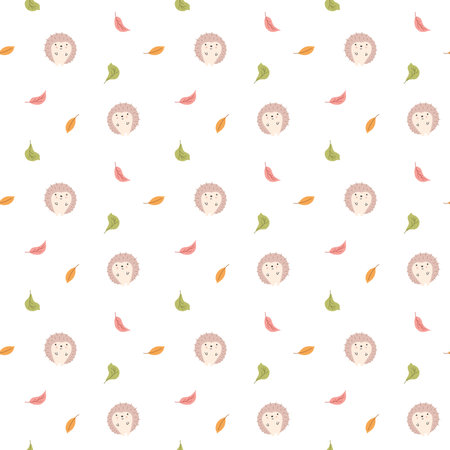 Cute Hedgehog Seamless Pattern, Cartoon animal background vector Illustration.のイラスト素材