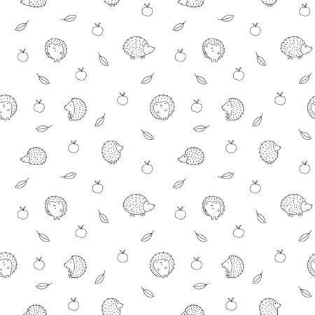 Cute Hedgehog Seamless Pattern, Cartoon animal background vector Illustration.のイラスト素材