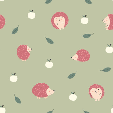 Cute Hedgehog Seamless Pattern, Cartoon animal background vector Illustration.のイラスト素材
