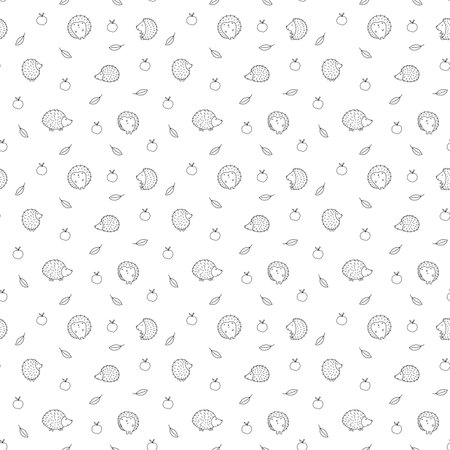 Cute Hedgehog Seamless Pattern, Cartoon animal background vector Illustration.のイラスト素材