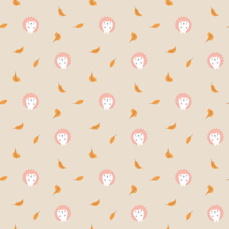 Cute Hedgehog Seamless Pattern, Cartoon animal background vector Illustration.のイラスト素材