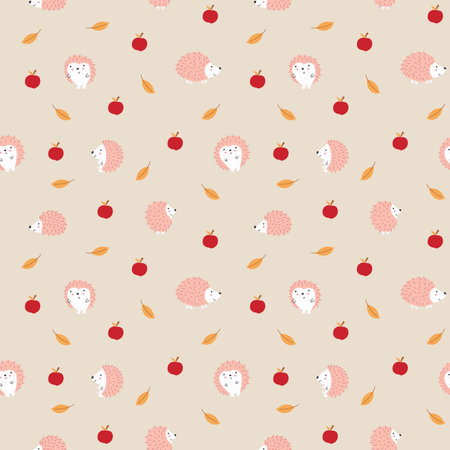 Cute Hedgehog Seamless Pattern, Cartoon animal background vector Illustration.のイラスト素材