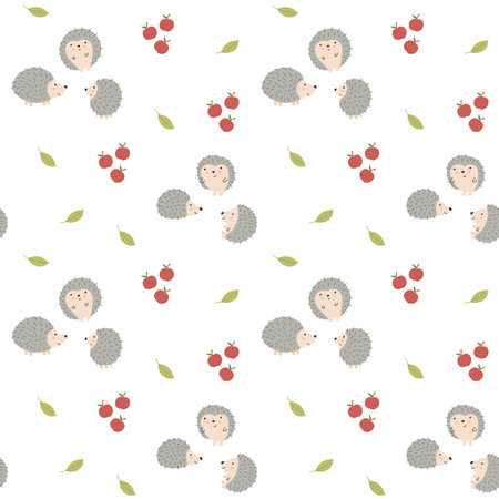 Cute Hedgehog Seamless Pattern, Cartoon animal background vector Illustration.のイラスト素材