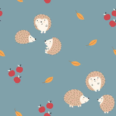 Cute Hedgehog Seamless Pattern, Cartoon animal background vector Illustration.のイラスト素材