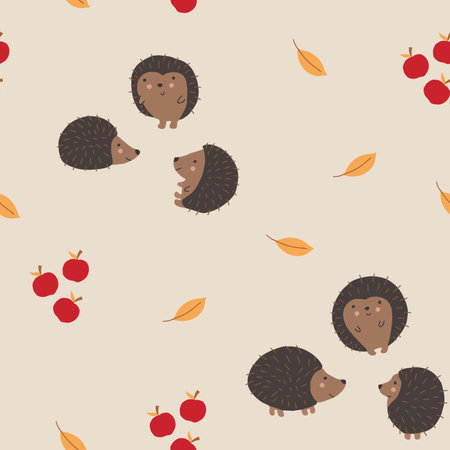 Cute Hedgehog Seamless Pattern, Cartoon animal background vector Illustration.のイラスト素材