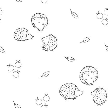Cute Hedgehog Seamless Pattern, Cartoon animal background vector Illustration.のイラスト素材
