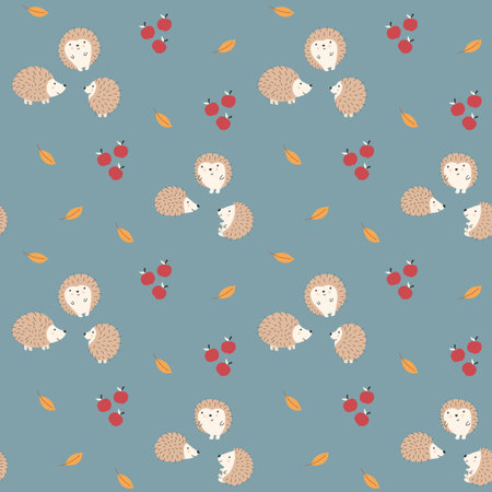 Cute Hedgehog Seamless Pattern, Cartoon animal background vector Illustration.のイラスト素材