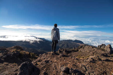 Landscape on a beautiful morning with paramo vegetation in Chirripo National Parkの写真素材
