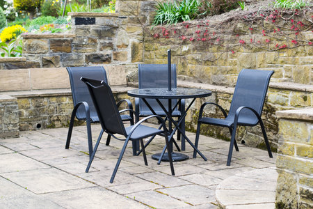 The table set in the gardenの写真素材