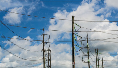 Electric poles with blue sky backgrounds