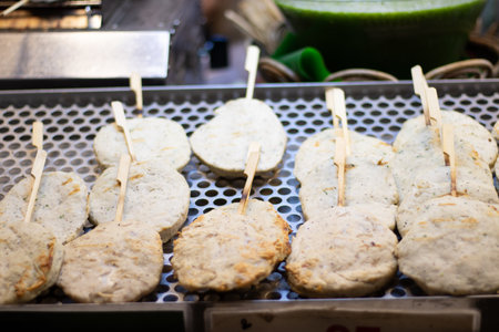 BBQ Grilled squid with meatballs at the city street market
