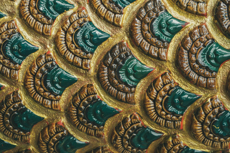 Sculpture pattern of the serpent in Thailand temple. Concept of Thai and Lao cultural beliefs and...