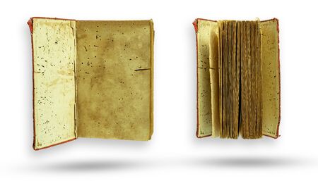 Set of the blank old vintage book spread. Isolate and clipping path on white background.の写真素材