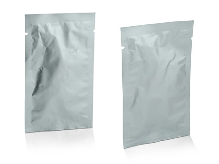 blank white product packaging on white background の写真素材