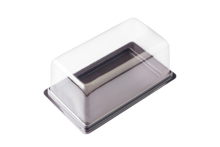 Transparent plastic box on white background の写真素材
