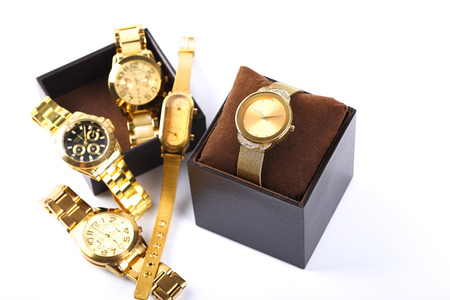Luxury watch in box isolated on white background.の写真素材