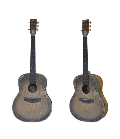 Old guitar on white.の写真素材
