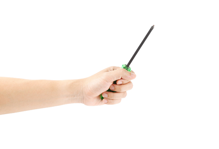 Screwdriver in hand isolated on white background.の写真素材