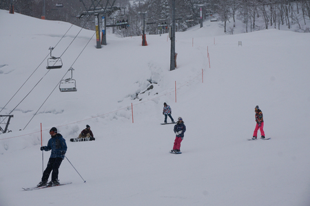 GALA YUZAWA, JAPAN MARCH 16, 2560 : Tourists are skiing at Gala Yuzawa, JAPAN.のeditorial素材