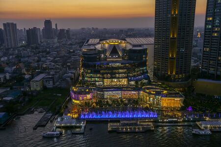 BANGKOK - FEB 23, 2019 : Multimedia light show combined with fountain Icon Siam, Icon Siam Along the Chao Phraya River at , ICONSIAM, Thailand.のeditorial素材
