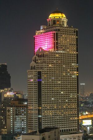 BANGKOK - FEB 23, 2019 :Night lights from the tall buildings in the heart of Bangkok, Bangkok of Thailand.のeditorial素材