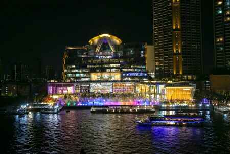 BANGKOK - FEB 23, 2019 : Multimedia light show combined with fountain Icon Siam, Icon Siam Along the Chao Phraya River at , ICONSIAM, Thailand.のeditorial素材