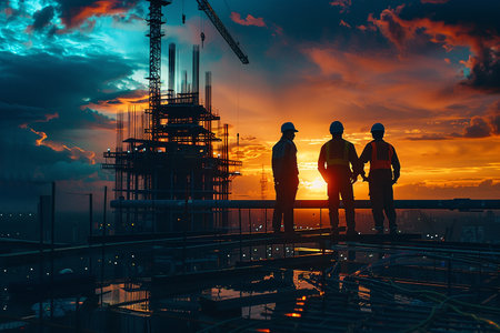 Engineer professional construction building sunset.の素材