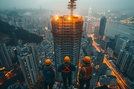 Engineer professional construction on building sunset. Ai Generative.の素材