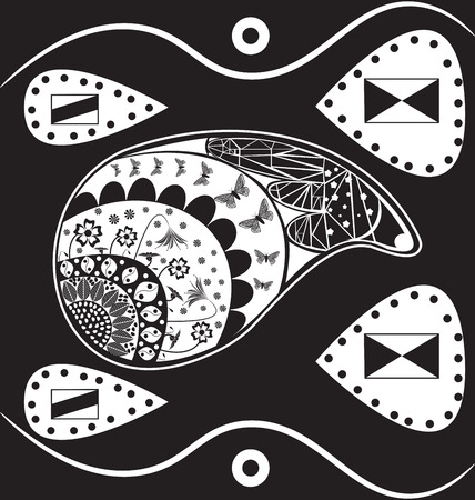 Beautiful paisley black and white patternのイラスト素材