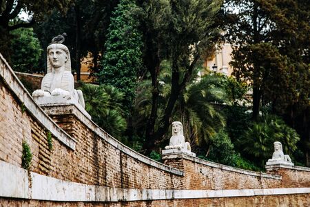 Ancient statue of Sphinx, Piazza del Popoloの写真素材