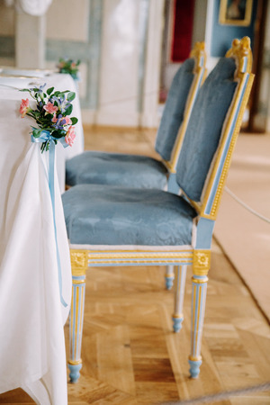A baroque style table setting in a castle. Luxury interior.の写真素材