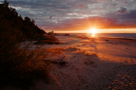 Sand dunes at sunset on the beach in northern Europe.の写真素材