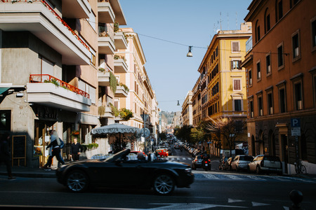 ROME, ITALY - March 13, 2015: View of the street with cars in Rome, Italy.のeditorial素材