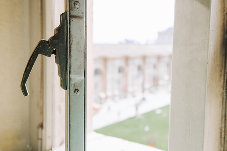 Close up of an old window handle.の写真素材